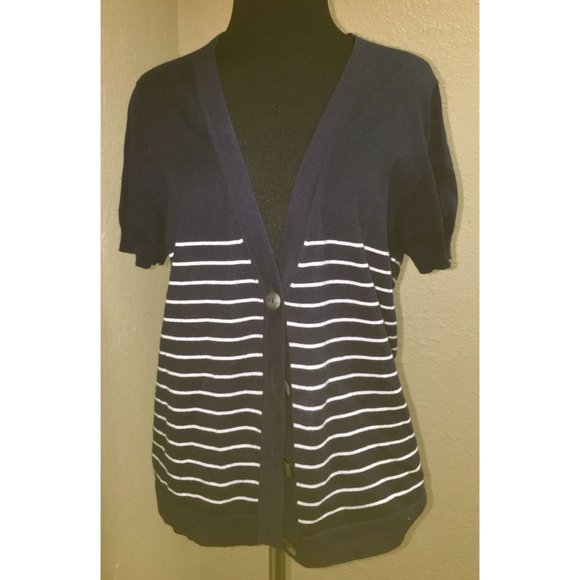 Womens Pure Collection Size 8/10 Navy Blue/White Striped Button Top - Picture 1 of 5